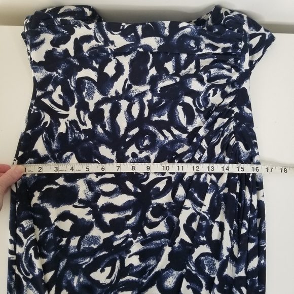 NWT Lauren Ralph Lauren Navy Print Stretch Sheath Dress Side Ruched Cap Sleeve 8 - Picture 12 of 15